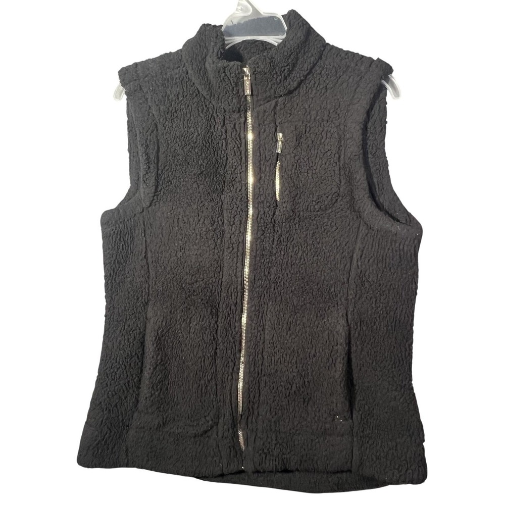 Calvin Klein Women's Black Sherpa Full Zip Fleece Vest Jacket Size M‎ Medium